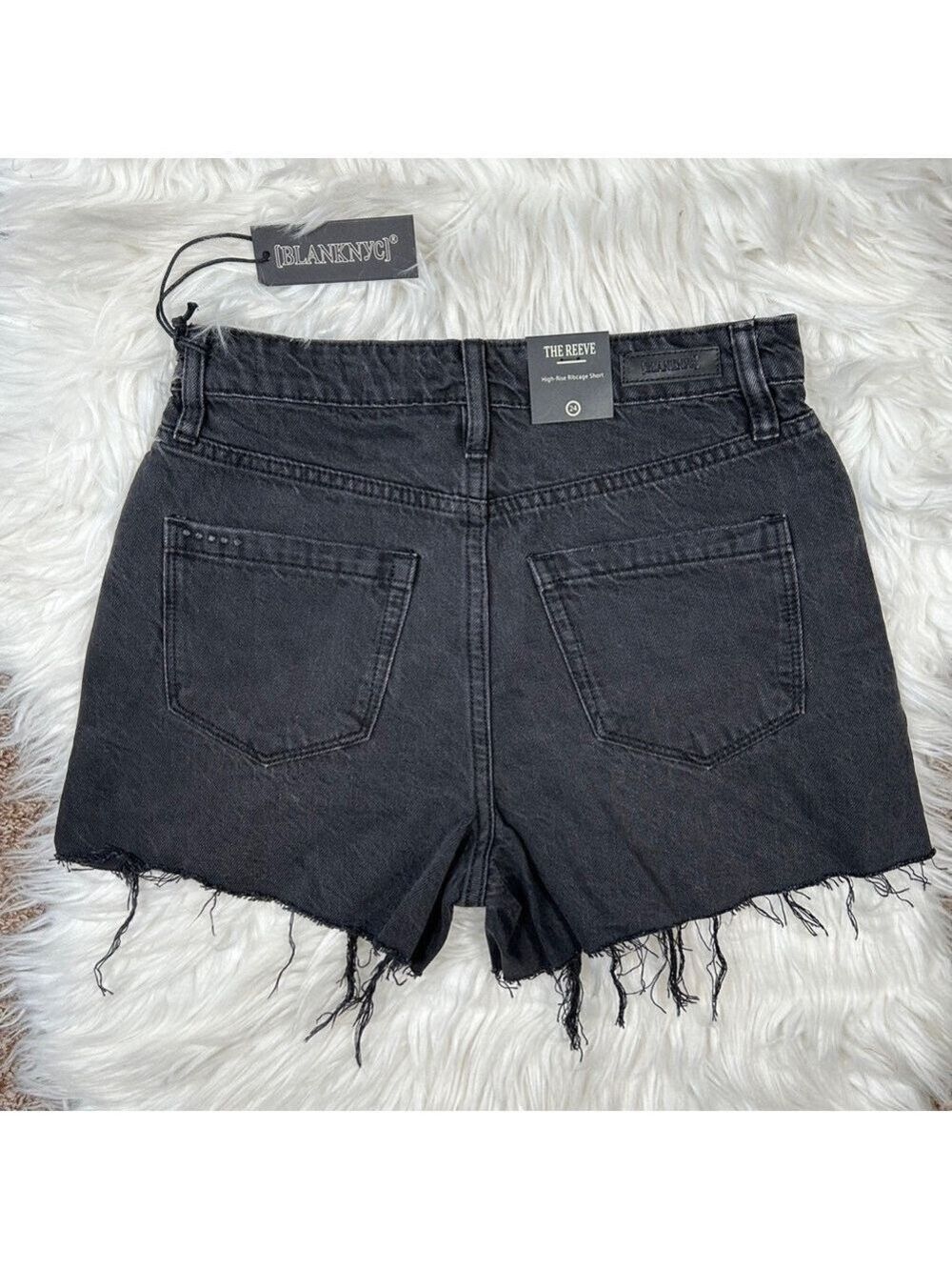 Blank NYC Reeve High Rise Distressed Black Denim Shorts Size 24 - Picture 4 of 7